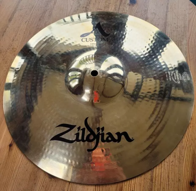 Pair of Zildjian A Custom 14" high hat cymbals, top and bottom, USA made 2