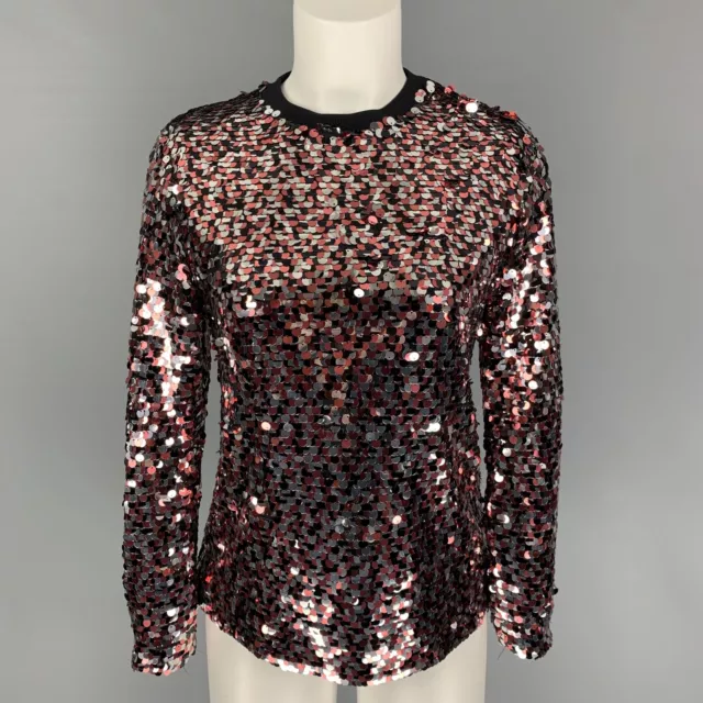 MCQ by ALEXANDER MCQUEEN Size 2 Red Silver Polyamide Sequined Blouse