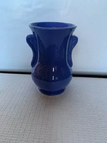 Beautiful Vintage Blue Pottery Glaze 6" Tall Vase with Handles