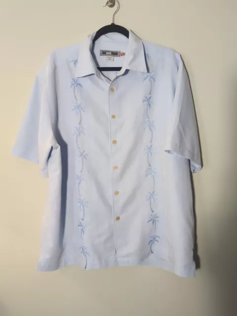 Quick Silver Edition Comfort Fit Mens Hawaiian Shirt Baby Blue Collared   XL