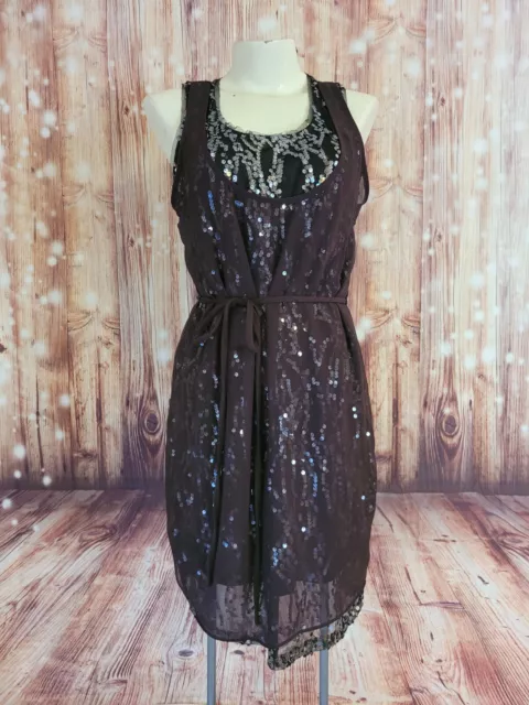 Vera Wang Women's Dress Brown and Black Sequined Layered Size S