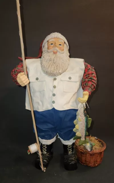 Vintage Santa Claus With Fishing Pole & Fish Figurine 14" Santa Takes A Break