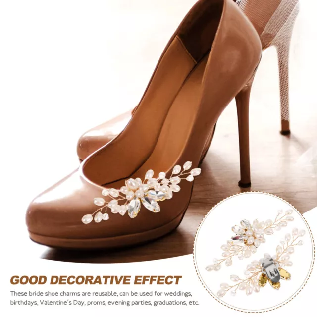 1 Pair Bride Shoe Clips Wedding Bridal Shoe Accessories Women Pearl Rhinestone 2