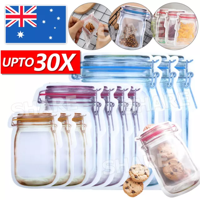 10/30xPE Reusable Zip Lock Bag Stand Up Food Storage Bags Pouch Mason Jar Zipper