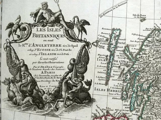 BRITISCHE INSELN, UK, Großbritannien, De L'Isle original antike Karte 1800 2