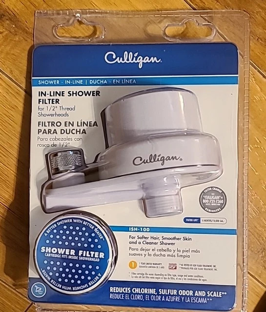 Nuevo filtro de ducha en línea Culligan ISH-100 para cabezales de ducha de 1/2"" hilo caja abierta