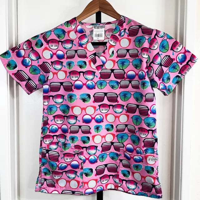 UA Scrubs Womens Scrub Top - Pink Shades Sunglasses, Size S