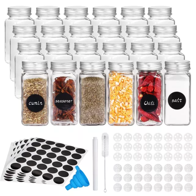 52 Pcs Glass Spice Jars,4Oz Square Spice Containers with Golden Caps,Glass  Spic