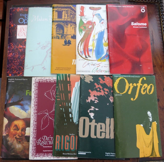 10 x English National Opera programmes 1970s,80s & 90s. At the London Coliseum.