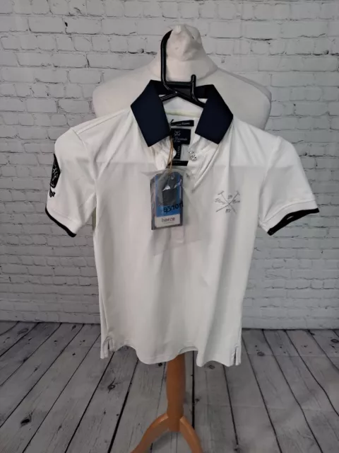 Horze Equestrian elfenbeinfarbenes Poloshirt Damen Größe 8 (BX28)