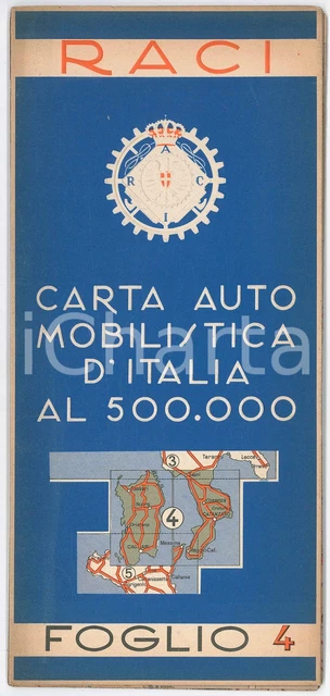 1939 RACI Carta automobilistica d'Italia - Foglio 4 SARDEGNA / CALABRIA *PIRELLI