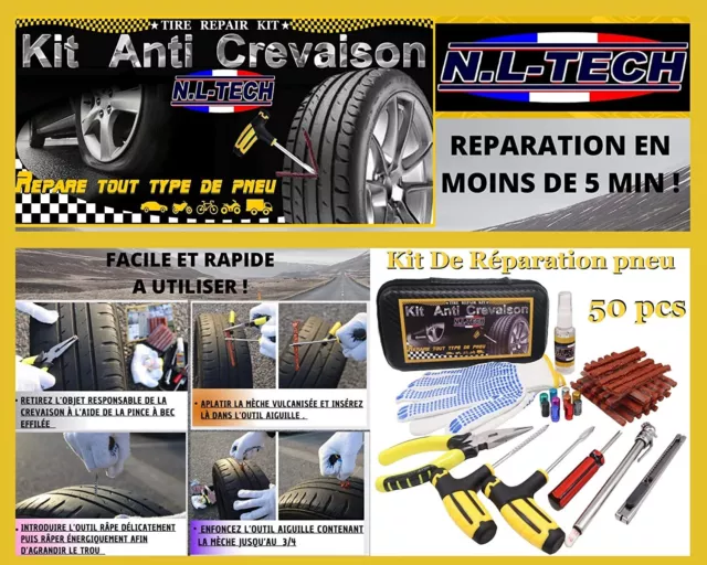 N.L-TECH Pro Kit Reparation Pneu Voiture Anti-crevaison Concept FR / 30 Meche Pn 2