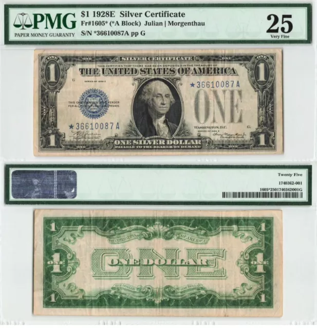 $1 1928-E Silver Certificate Star, Fr. 1605*, KEY TO SERIES, PMG Very Fine 25