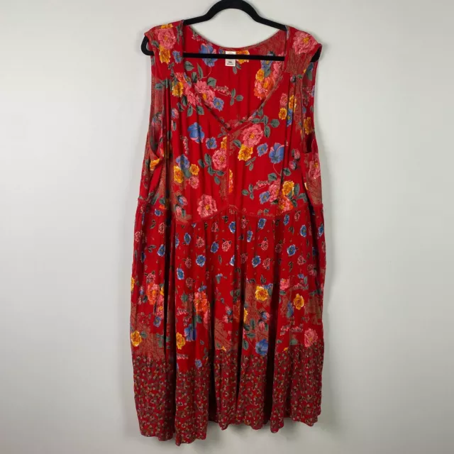 Bila Caroline Gauzy Flowy Tiered Red Floral Cottage Dress Size XXL