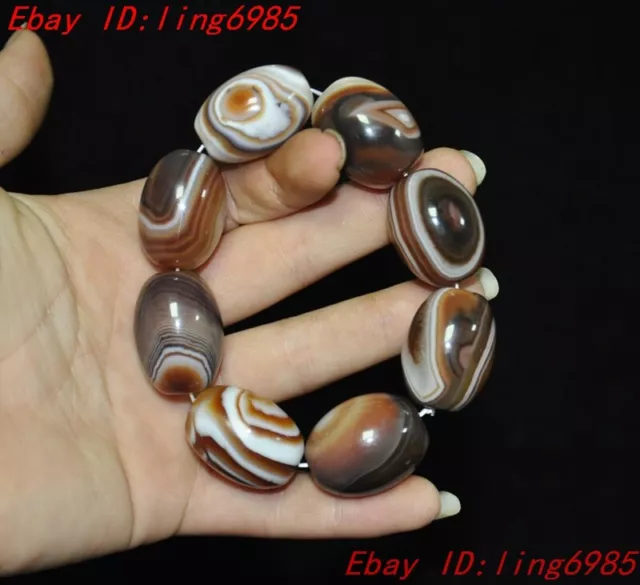 4.4" Chinese Ancient natural agate carved exorcism amulet Bracelets Hand Chain