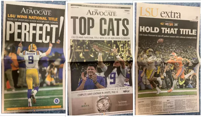 JOE BURROW LSU TIGERS 1/14/2020 Advocate Newspaper Top Cats Perfect Champs Title