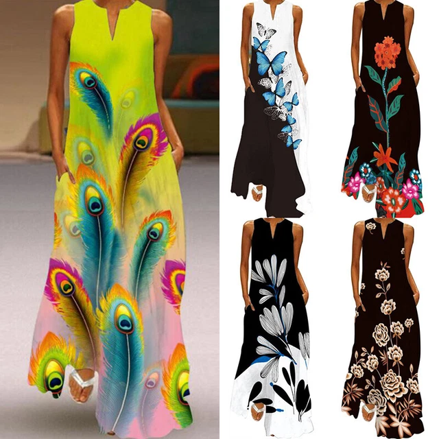 Femmes Grande Taille Boho Gilet Robe Femme Long Plage Floral Maxi Robe Caftan  *
