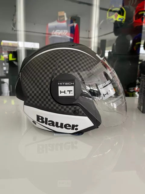 Casco Blauer Jet Moto Scooter Doppia Visiera Parasole Grafica Real B Black White