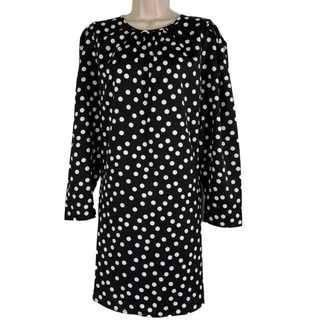 NWT A New Day Shift Dress Women's Large Above Knee Long Sleeve Black Polka Dot