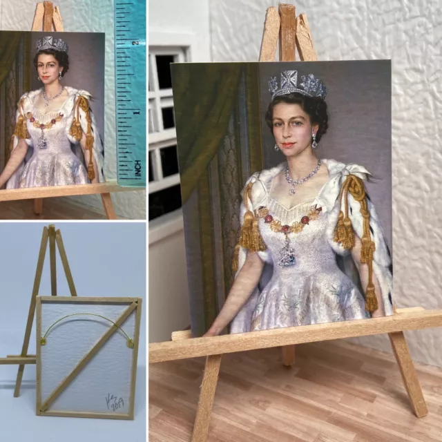 Miniature Dollhouse Room Box Art 1:12th Scale Young Queen Elizabeth ll Portrait