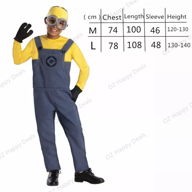 Men Kids Minion Costume Fancy Dress Despicable Me Boys Girls Adult Mens 3