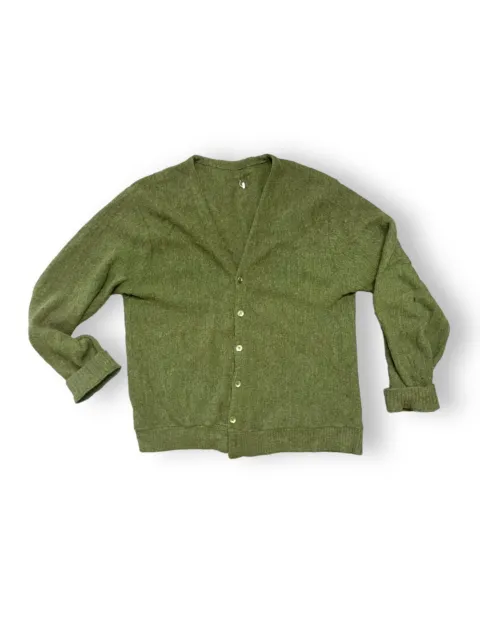 Vintage 50s 60s Green Mohair Wool Cardigan Sweater Grunge Kurt Cobain Mens Sz XL