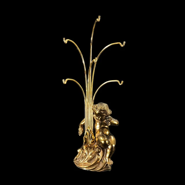 A & M Leatherlines Cherub Bracelet Ornament Holder 11 in H Brass Metal Goldtone