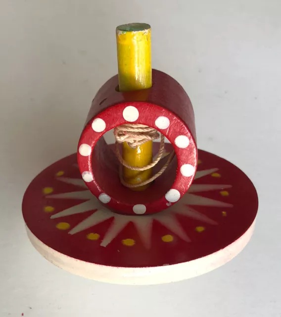Vintage Wood Toy Spinning Top with Original Paint (Japan)