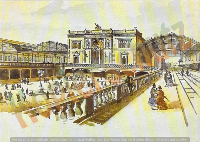 Magdeburg AK Bahnhof um 1874 Repro historische Ansichtskarte