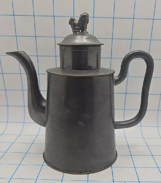 VTG 20th C Chinese pewter and brass teapot marked "made in Hong Kong" Dragon Top