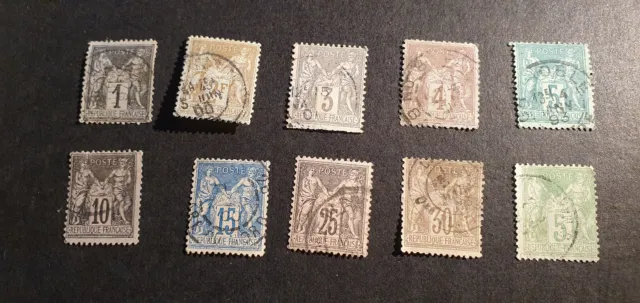 Lot  de 10 timbres type Sage oblitérés tous différents