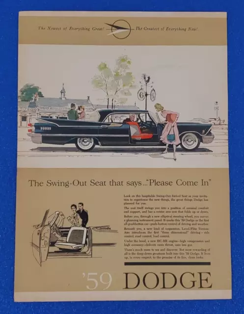 1959 Dodge Royal Lancer Original Color Print Ad Ships Free Classic Lot Black B21