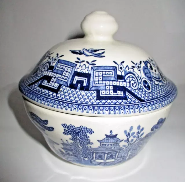 Vintage Sugar Bowl with Lid Blue Willow Churchill England