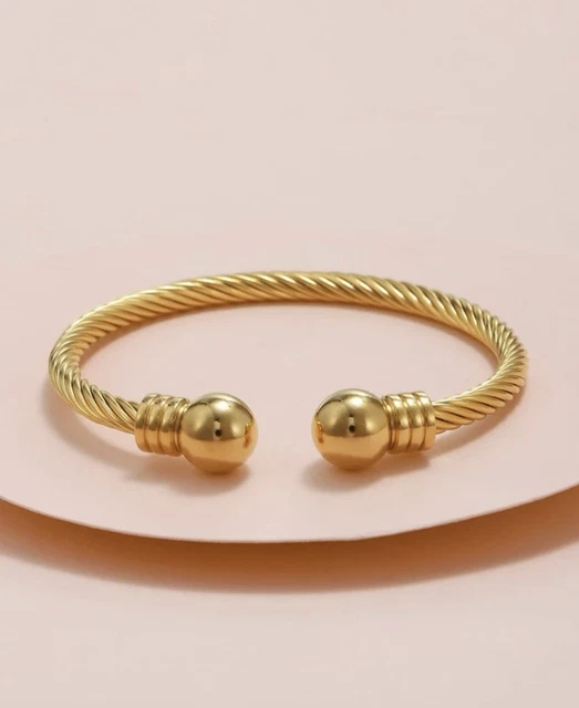 Bracelet Jonc Acier Inoxydable Doré – Rigide, Tendance Fille, Neuf Sans Boîte