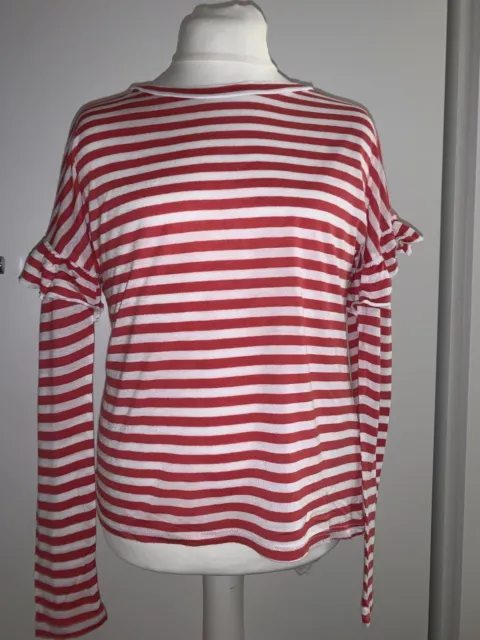 H&M weiß rot gestreift Pullover Pulli Langarmshirt 134 140