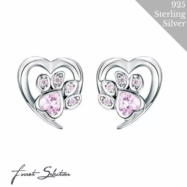 Kristall Pfoten Ohrringe Ohrstecker 925 Sterling Silber