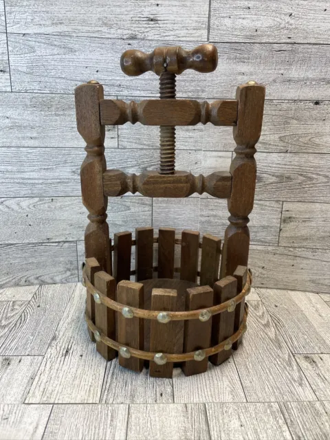 Vintage Wooden Wishing Well Nut Cracker Bowl With attached Screw Nutcracker