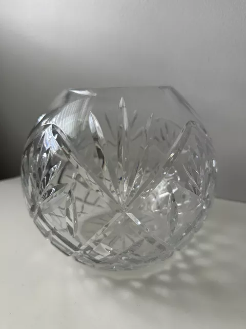 Vintage Lead Crystal Cut Glass Large Round Rose Bowl Vase