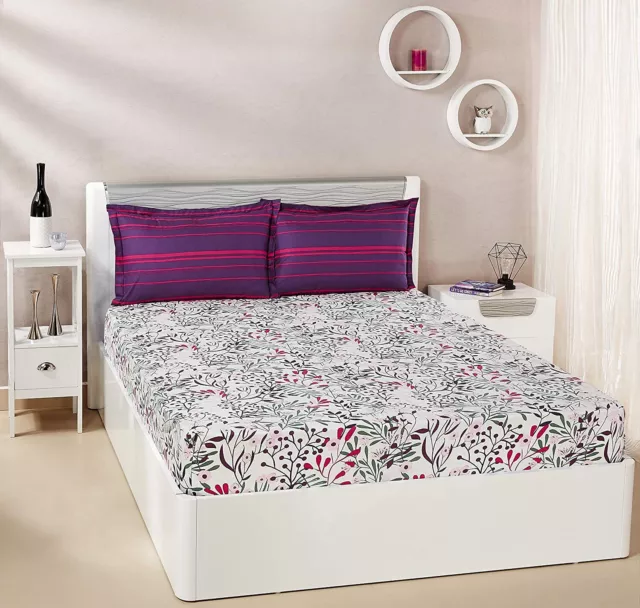 Fresco "Ferns" 144TC Algodón Doble Cobertor Cama Con 2 Almohada Fundas Violeta