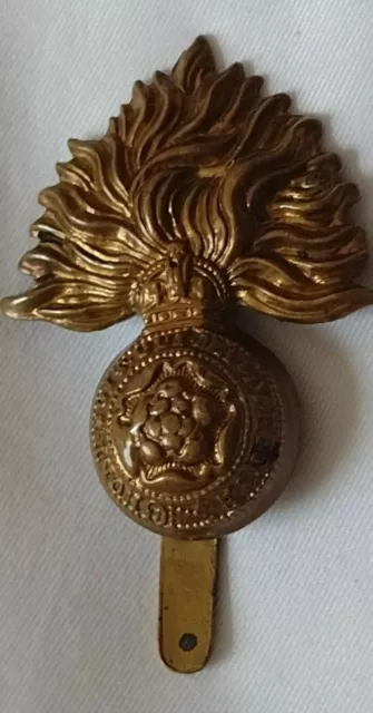 WW1 ROYAL FUSILIERS Officer's Cap Badge KC Brass Slider ANTIQUE ...
