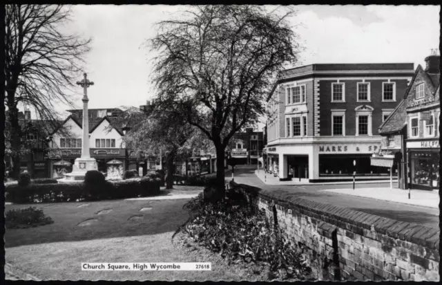 Real Photo Postcard War Memorial-Marks & Spencer-Church Square-High Wycombe 1962