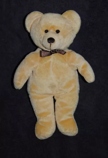 Peluche Doudou YVES ROCHER Ours Jaune Moutarde Ruban Marron 25 Cm TTBE