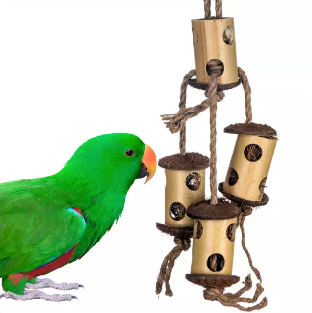 Juguete de pájaro de escalada y forraje de bambú, juguete de loro forrajero, juguete natural triturable para pájaros