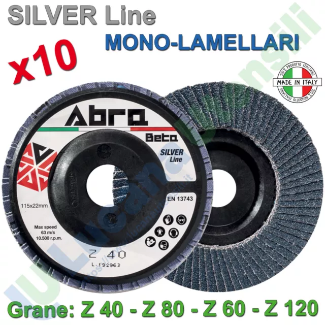 10 Dischi Mono Lamellari 115mm ABRA BETA Sgrossare Smerigliare Grana SILVER LINE