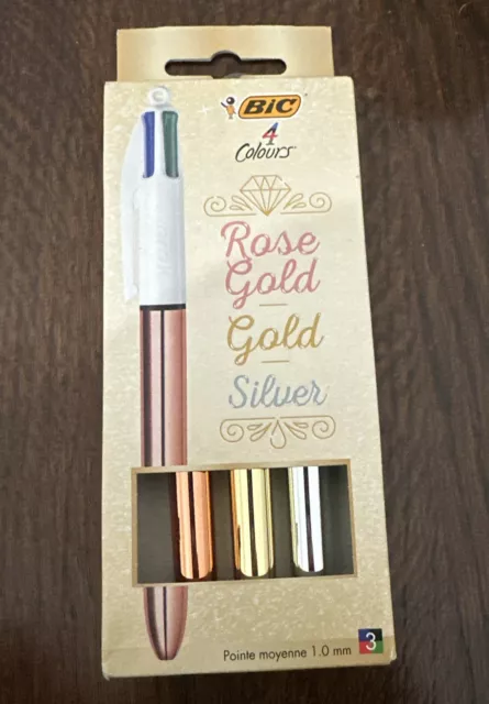 BIC Lot de 3 stylos à bille Rose Gold et Silver 4 couleurs