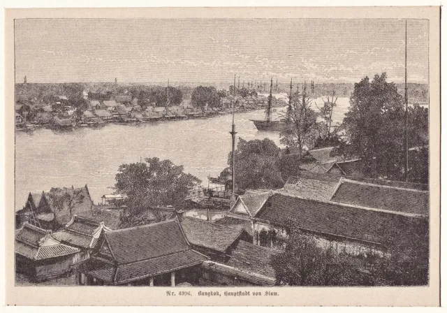 Bangkok Thailand Siam Ansicht view woodcut Holzstich 1870