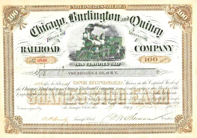 Lot 10x Chicago, Burlington and Quincy Railroad Company USA Eisenbahn Aktie 19Jh