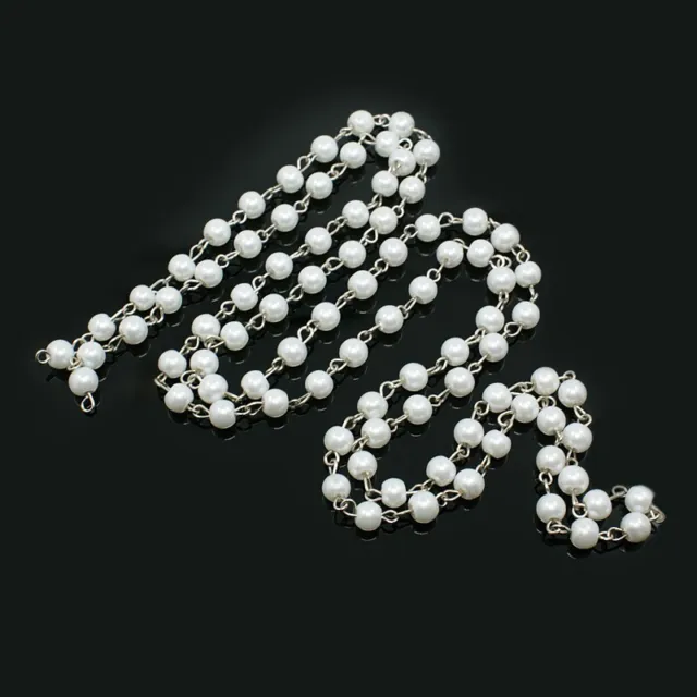"Cadenas de cuentas de perlas blancas de 6 mm de vidrio hechas a mano de 5 hebras con pasador de ojos de hierro 39,3"