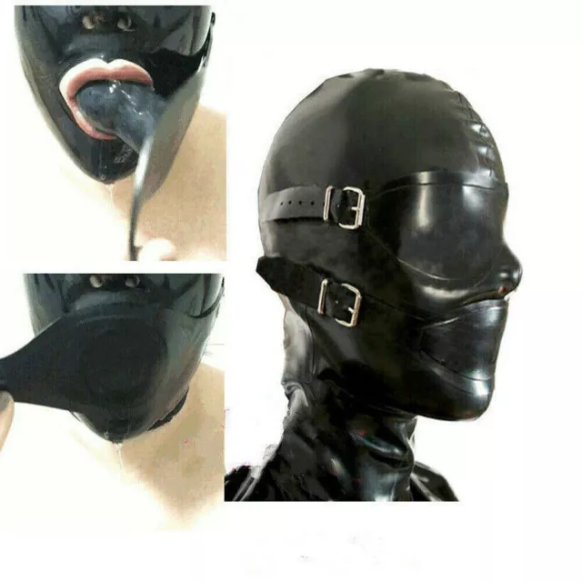 Latex Rubber Hood Full Enclosure Set mit Eyeshade Cover Mouth Cover Adult New