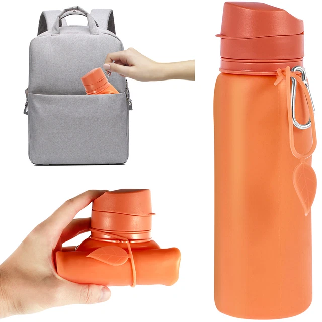 750ml/20 oz Collapsible Water Bottles Food-Grade Silicone Water Bottle Travel✥